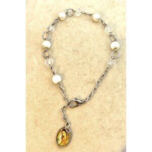 Pearl & Crystal Bracelet With Mother Mary Charm - Adjustable